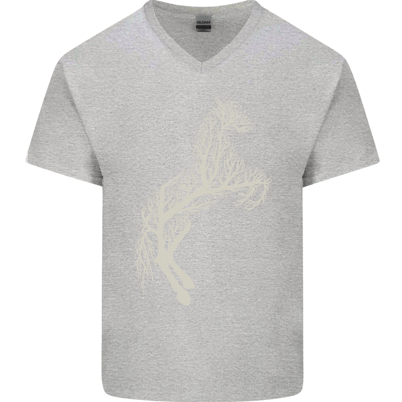 Tree Horse Ecology Equestrian Mens V-Neck Cotton T-Shirt Sports Grey
