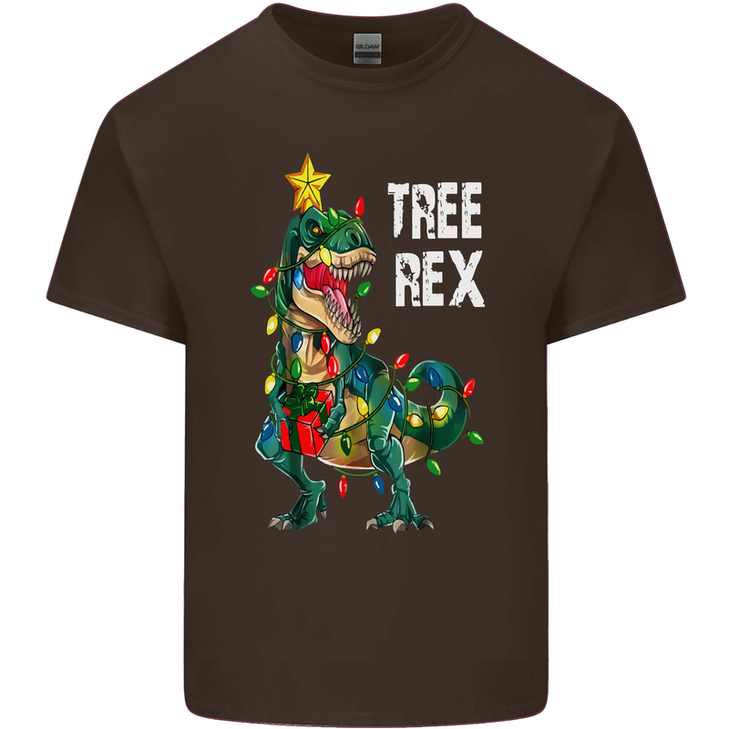 Tree Rex T-Rex Funny Christmas Dinosaur Mens Cotton T-Shirt Tee Top Dark Chocolate