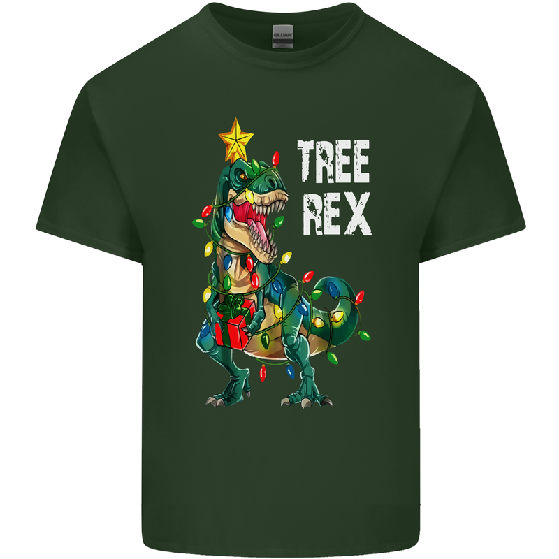 Tree Rex T-Rex Funny Christmas Dinosaur Mens Cotton T-Shirt Tee Top Forest Green