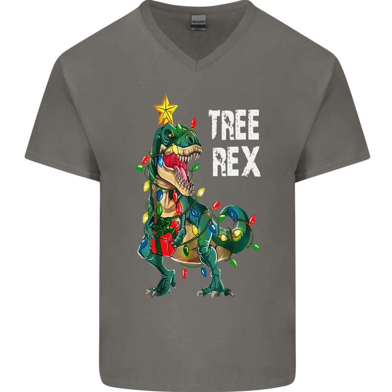 Tree Rex T-Rex Funny Christmas Dinosaur Mens V-Neck Cotton T-Shirt Charcoal