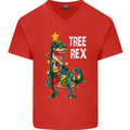 Tree Rex T-Rex Funny Christmas Dinosaur Mens V-Neck Cotton T-Shirt Red