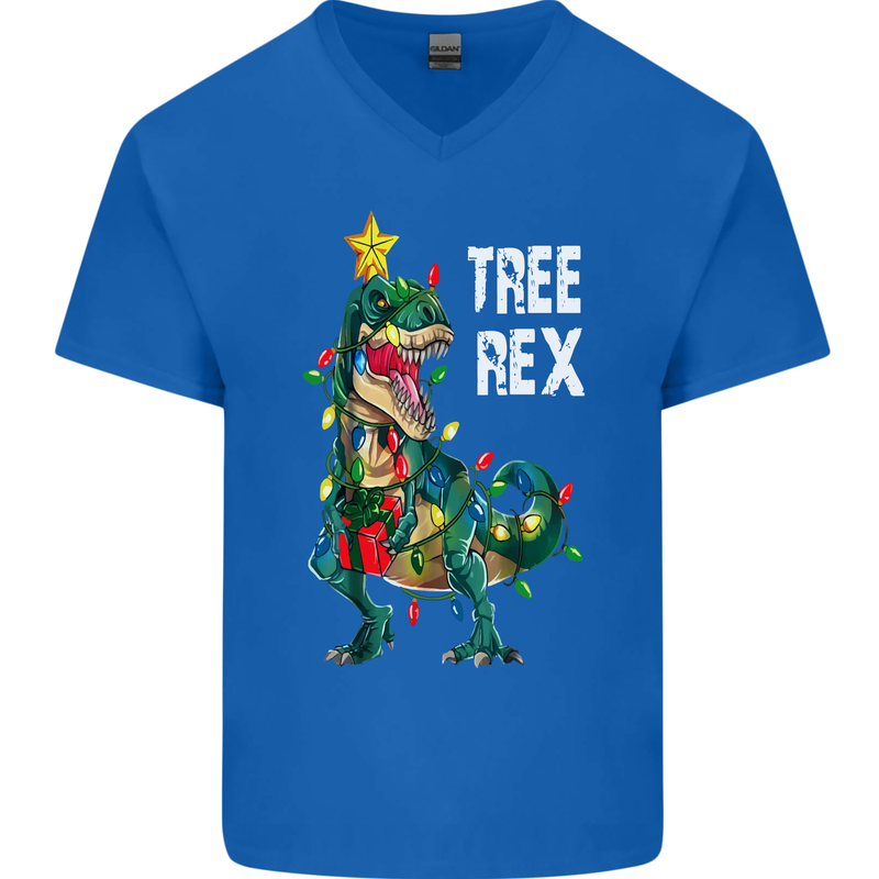 Tree Rex T-Rex Funny Christmas Dinosaur Mens V-Neck Cotton T-Shirt Royal Blue