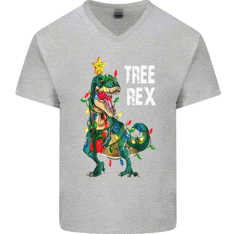 Tree Rex T-Rex Funny Christmas Dinosaur Mens V-Neck Cotton T-Shirt Sports Grey