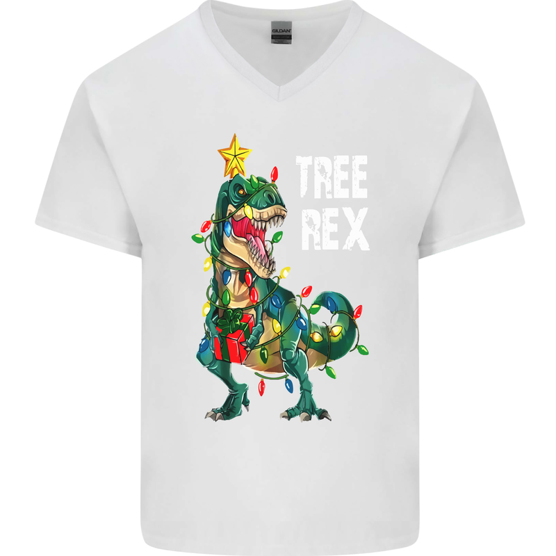 Tree Rex T-Rex Funny Christmas Dinosaur Mens V-Neck Cotton T-Shirt White