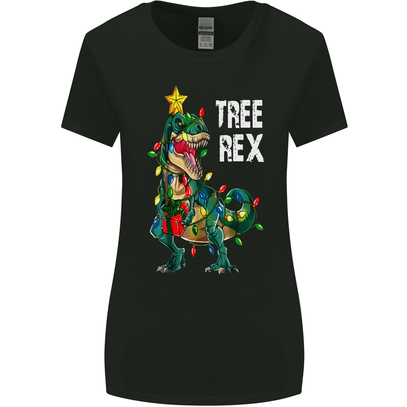 Tree Rex T-Rex Funny Christmas Dinosaur Womens Wider Cut T-Shirt Black