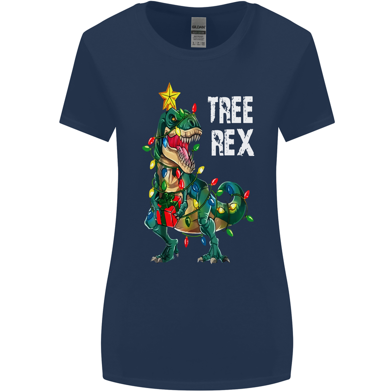 Tree Rex T-Rex Funny Christmas Dinosaur Womens Wider Cut T-Shirt Navy Blue