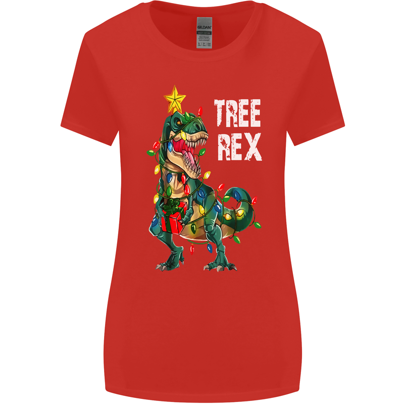 Tree Rex T-Rex Funny Christmas Dinosaur Womens Wider Cut T-Shirt Red