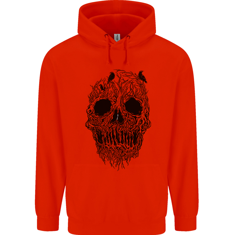 Tree Skull Mens 80% Cotton Hoodie Bright Red