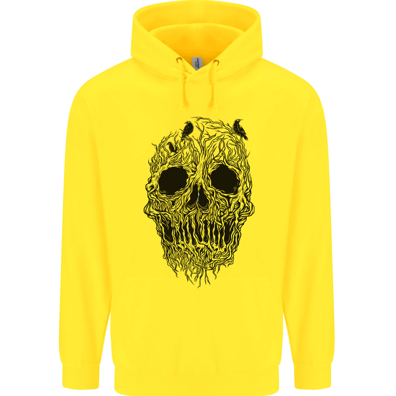 Tree Skull Mens 80% Cotton Hoodie Yellow