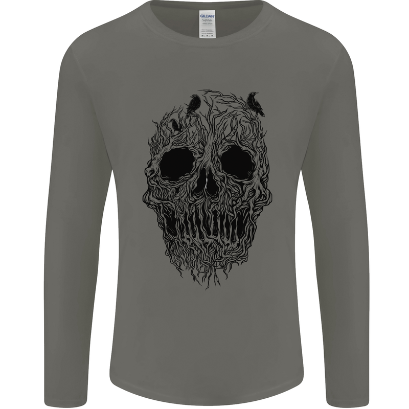 Tree Skull Mens Long Sleeve T-Shirt Charcoal