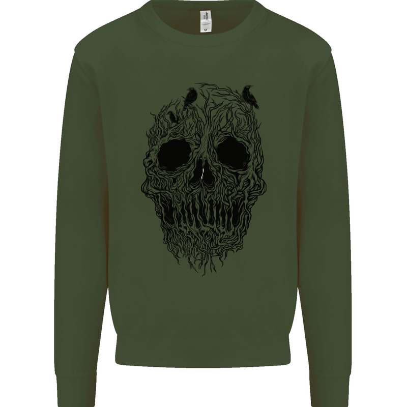 Tree Skull Mens Sweatshirt Jumper Forest Green