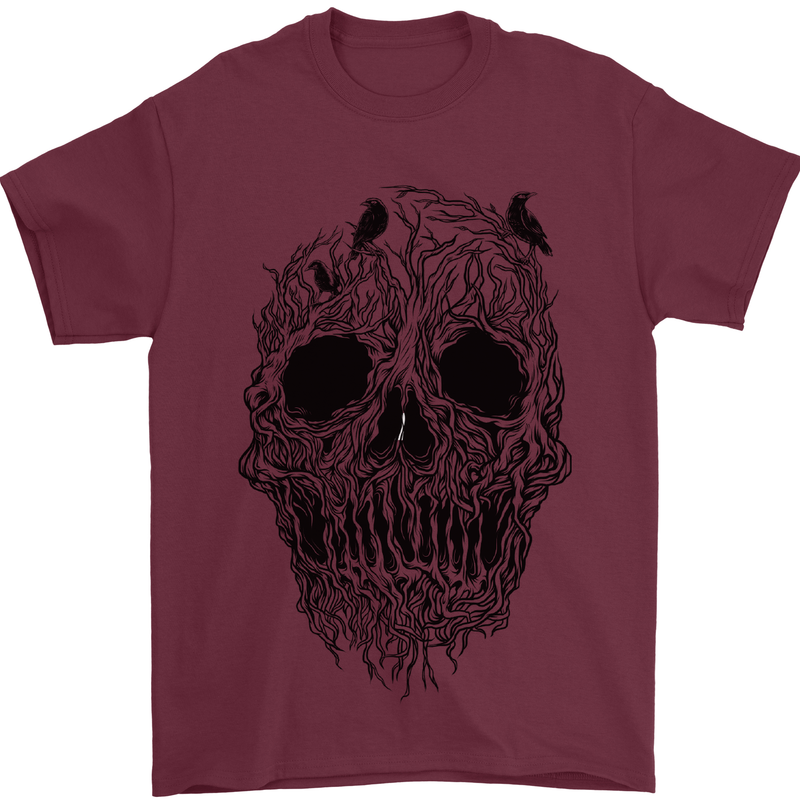 Tree Skull Mens T-Shirt 100% Cotton Maroon