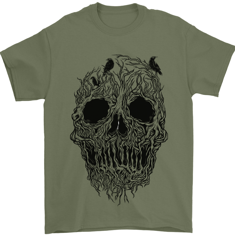 Tree Skull Mens T-Shirt 100% Cotton Military Green