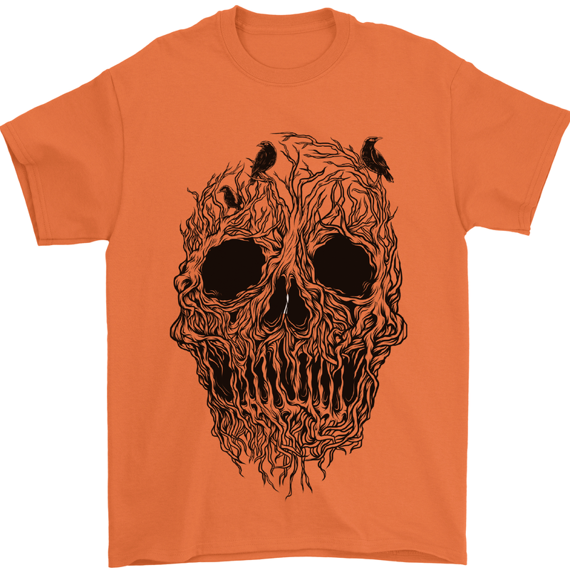 Tree Skull Mens T-Shirt 100% Cotton Orange