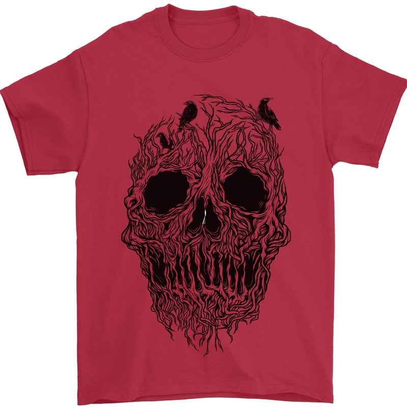 Tree Skull Mens T-Shirt 100% Cotton Red