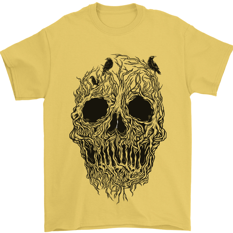 Tree Skull Mens T-Shirt 100% Cotton Yellow