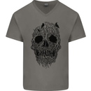 Tree Skull Mens V-Neck Cotton T-Shirt Charcoal