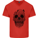 Tree Skull Mens V-Neck Cotton T-Shirt Red