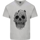 Tree Skull Mens V-Neck Cotton T-Shirt Sports Grey