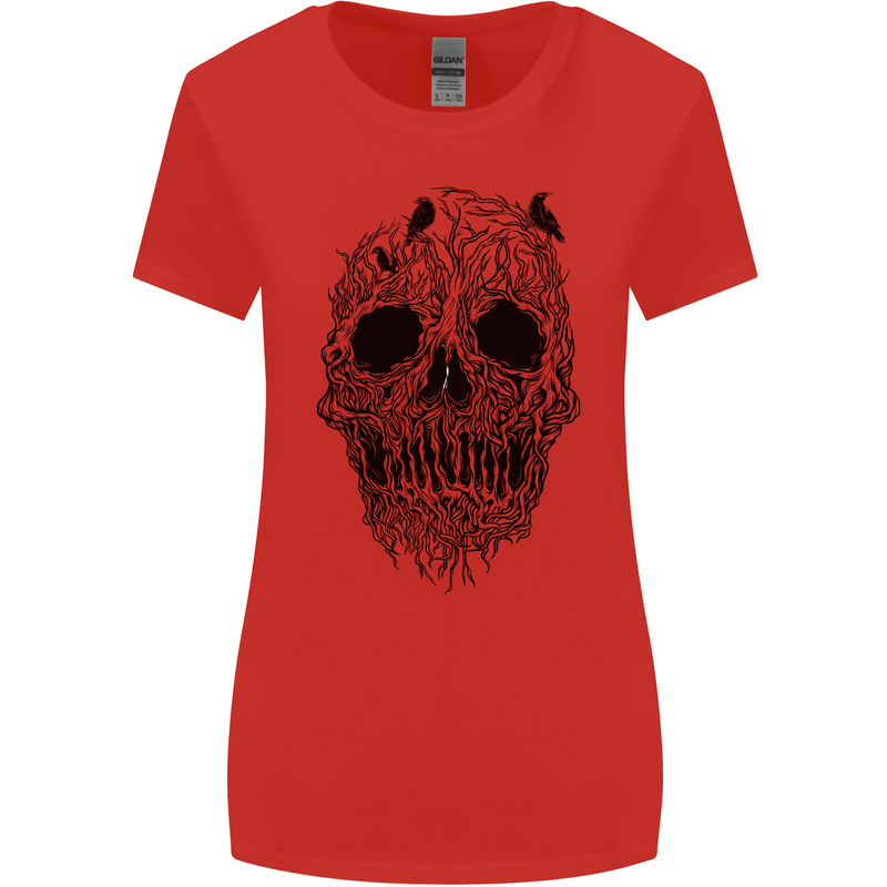 Tree Skull Womens Wider Cut T-Shirt Red