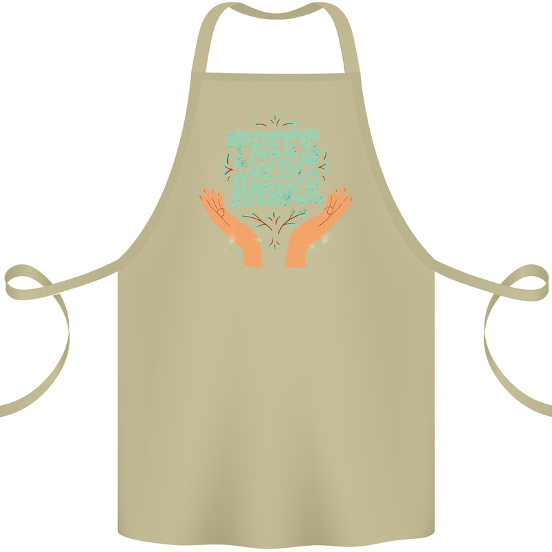 Trees Are the Answer Climate Change Cotton Apron 100% Organic Khaki