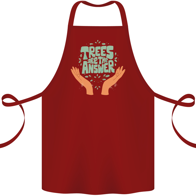 Trees Are the Answer Climate Change Cotton Apron 100% Organic Maroon