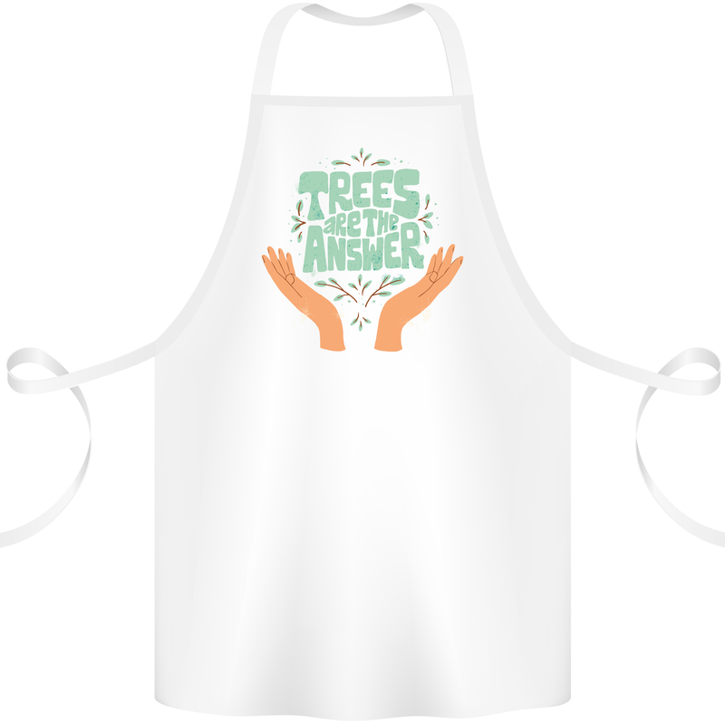 Trees Are the Answer Climate Change Cotton Apron 100% Organic White