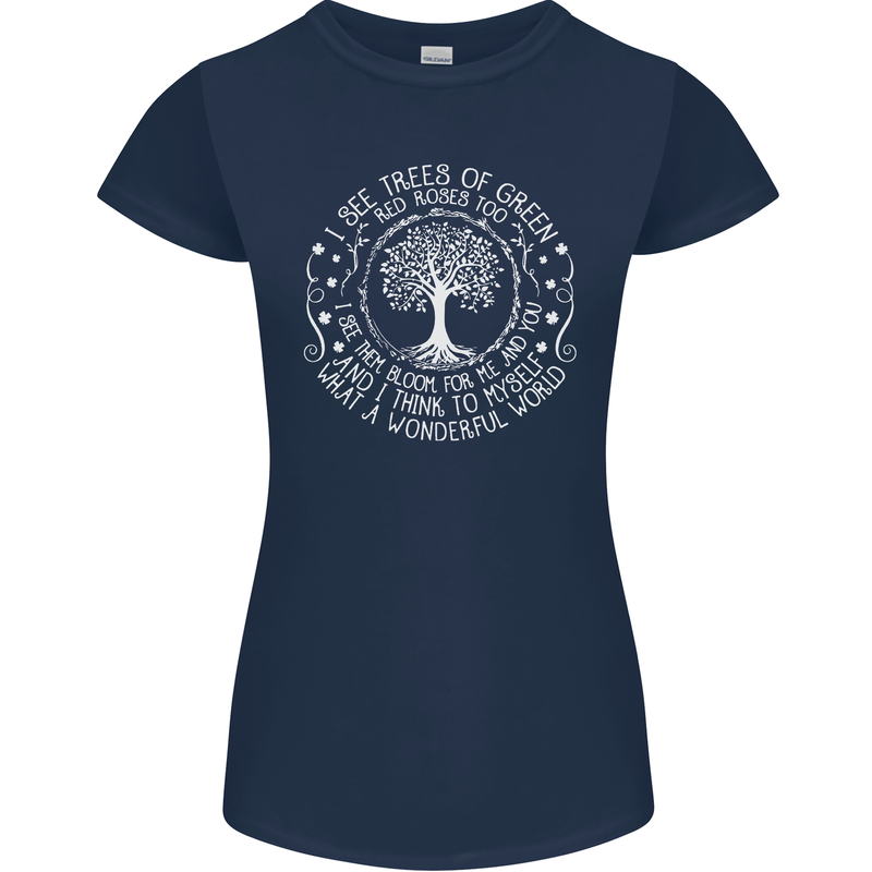 Trees Of Green Womens Petite Cut T-Shirt Navy Blue