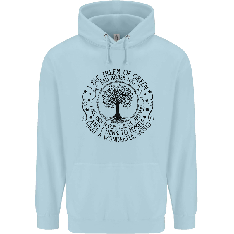 Trees What a Wonderful World Environment Childrens Kids Hoodie Light Blue