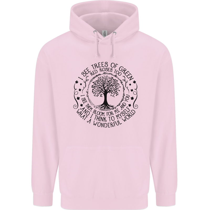 Trees What a Wonderful World Environment Childrens Kids Hoodie Light Pink