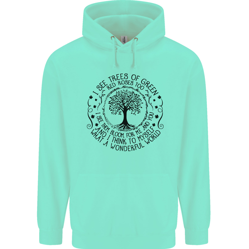 Trees What a Wonderful World Environment Childrens Kids Hoodie Peppermint