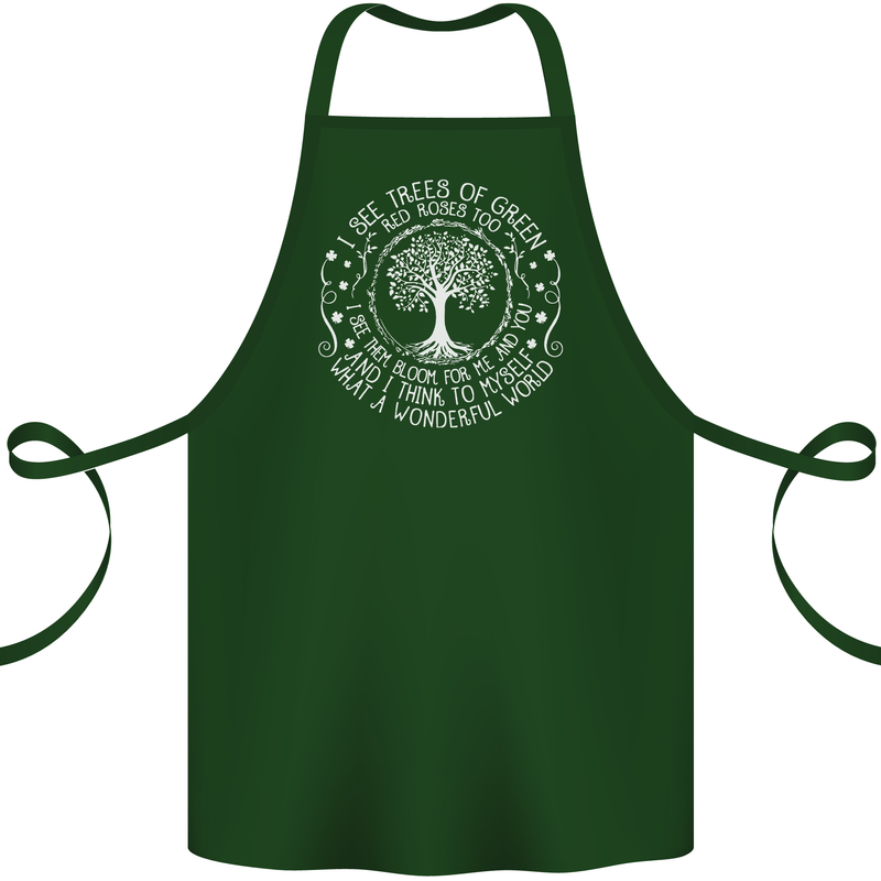 Trees What a Wonderful World Environment Cotton Apron 100% Organic Forest Green