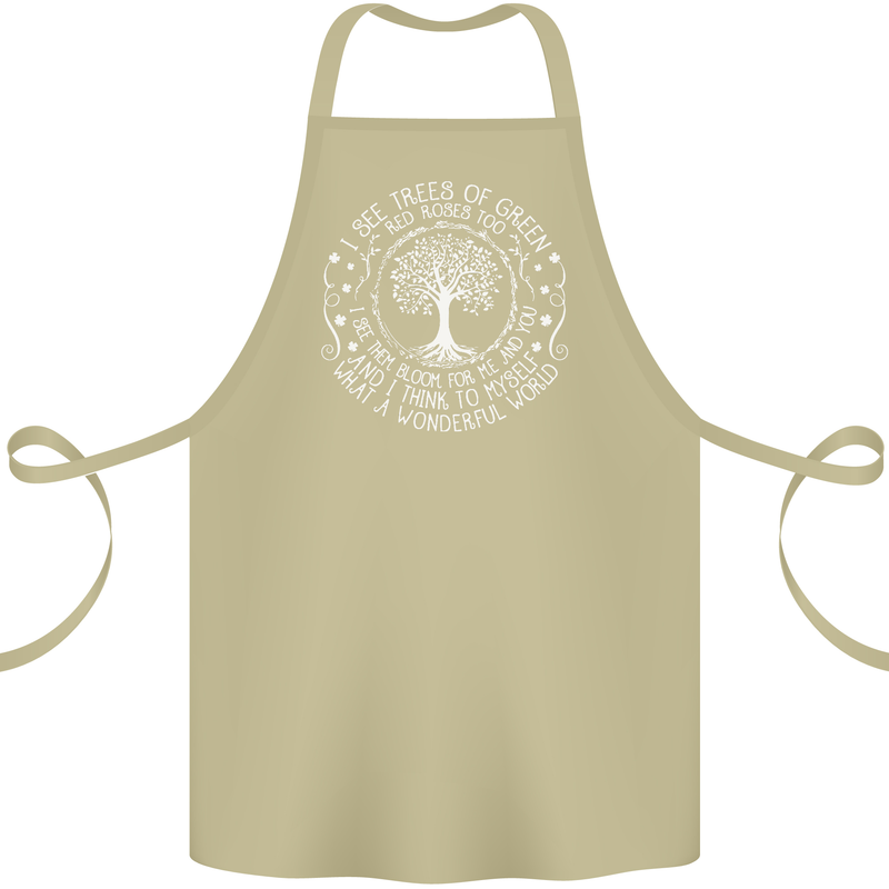 Trees What a Wonderful World Environment Cotton Apron 100% Organic Khaki
