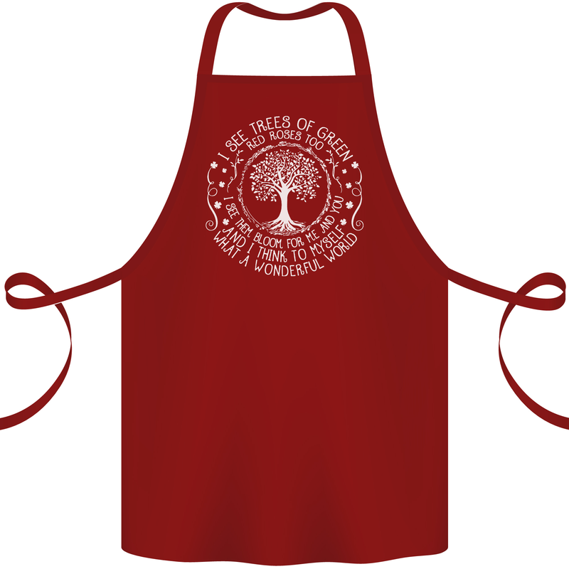 Trees What a Wonderful World Environment Cotton Apron 100% Organic Maroon