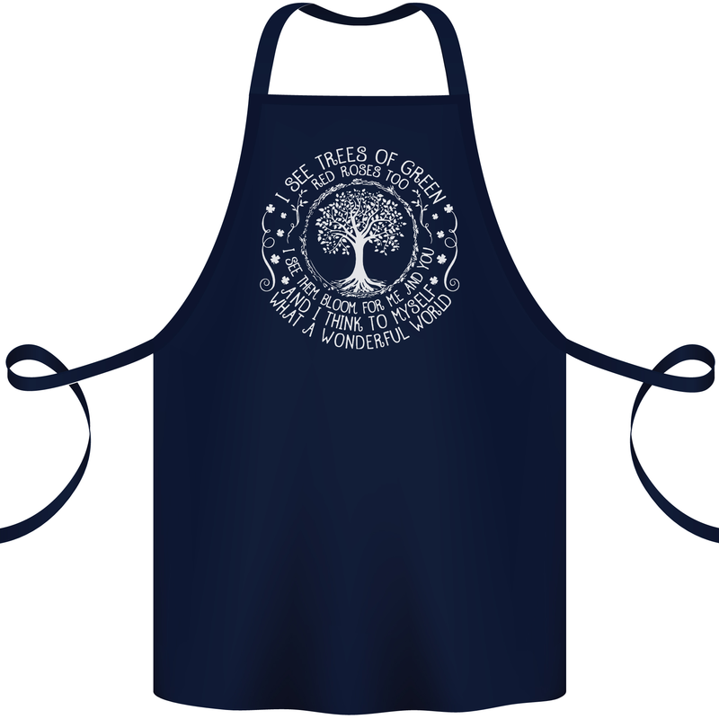 Trees What a Wonderful World Environment Cotton Apron 100% Organic Navy Blue