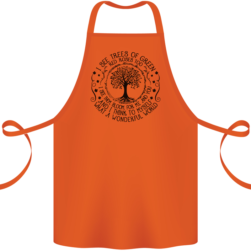 Trees What a Wonderful World Environment Cotton Apron 100% Organic Orange