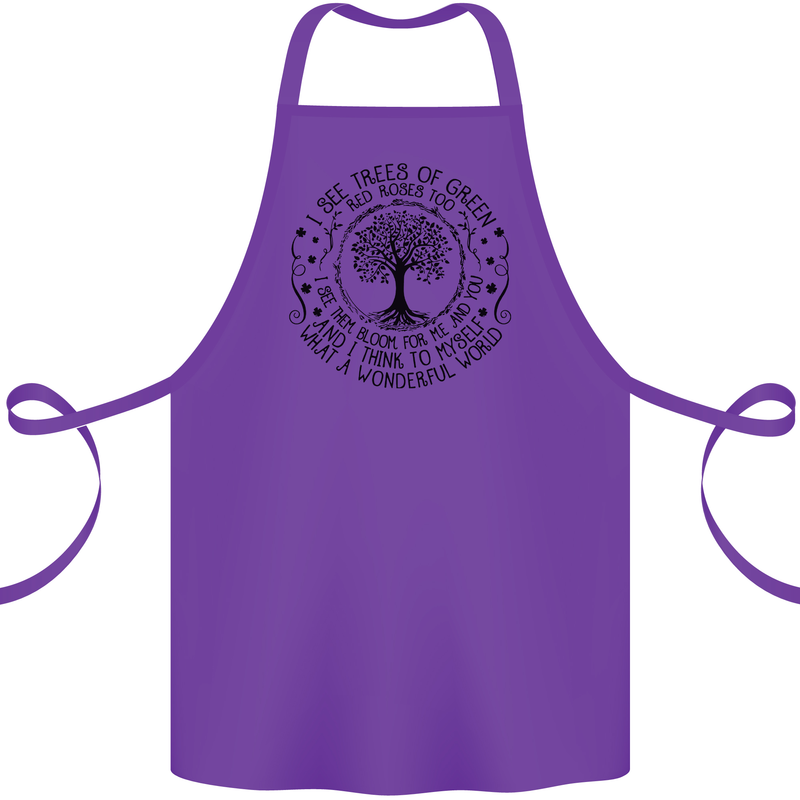 Trees What a Wonderful World Environment Cotton Apron 100% Organic Purple