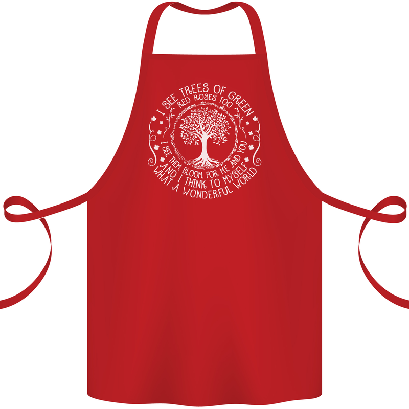 Trees What a Wonderful World Environment Cotton Apron 100% Organic Red