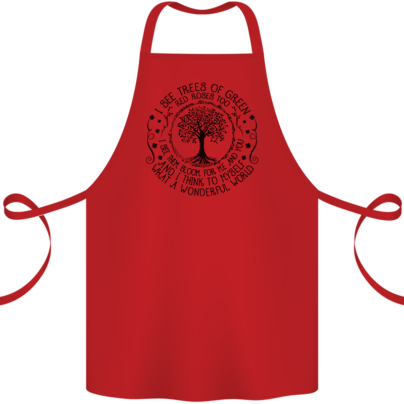 Trees What a Wonderful World Environment Cotton Apron 100% Organic Red