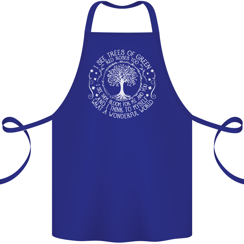 Trees What a Wonderful World Environment Cotton Apron 100% Organic Royal Blue