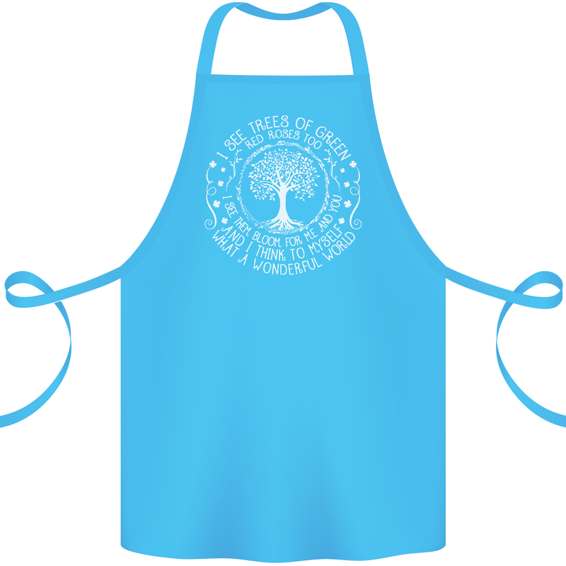 Trees What a Wonderful World Environment Cotton Apron 100% Organic Turquoise