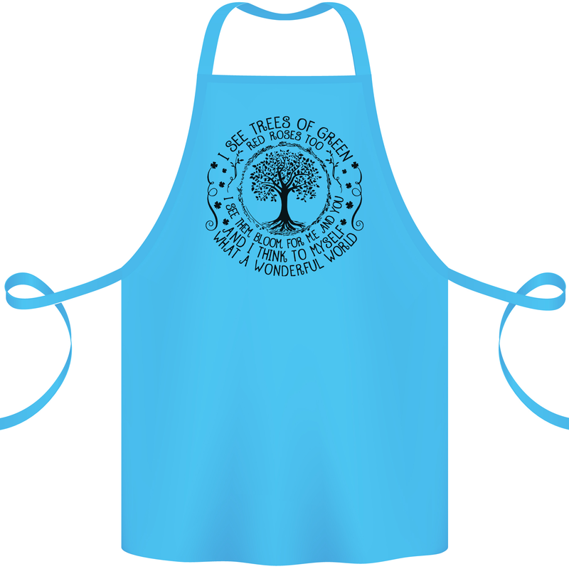 Trees What a Wonderful World Environment Cotton Apron 100% Organic Turquoise