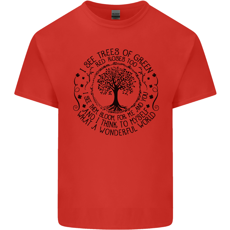 Trees What a Wonderful World Environment Kids T-Shirt Childrens Red