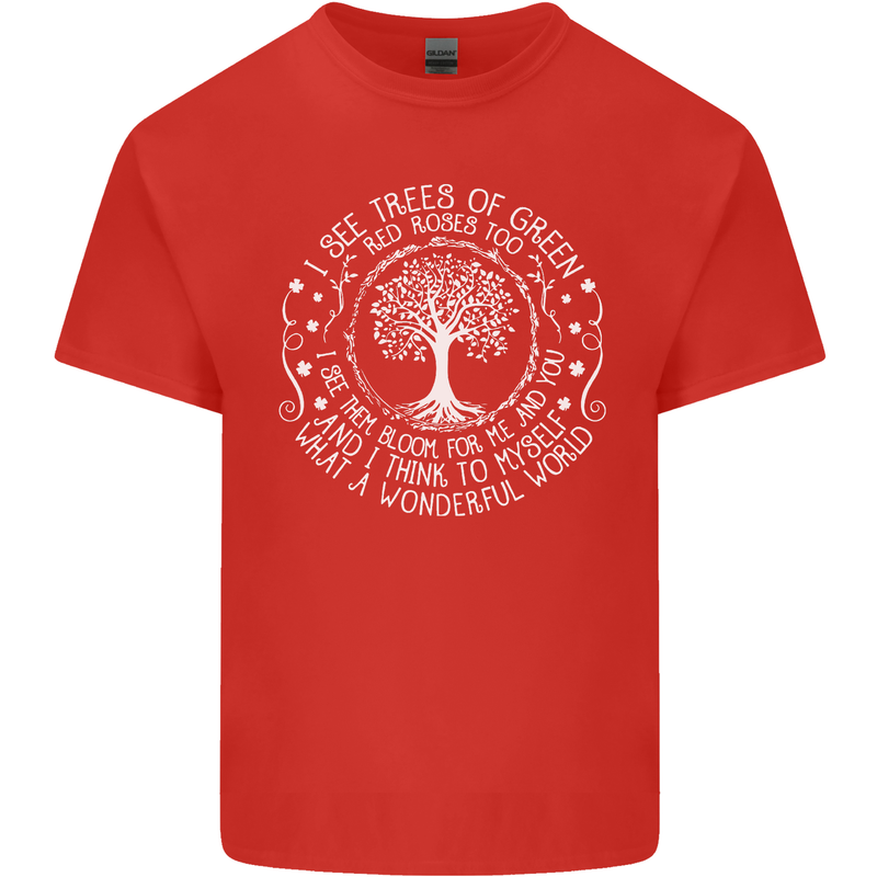 Trees What a Wonderful World Environment Kids T-Shirt Childrens Red