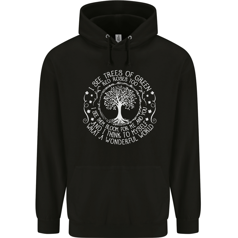 Trees What a Wonderful World Environment Mens 80% Cotton Hoodie Black