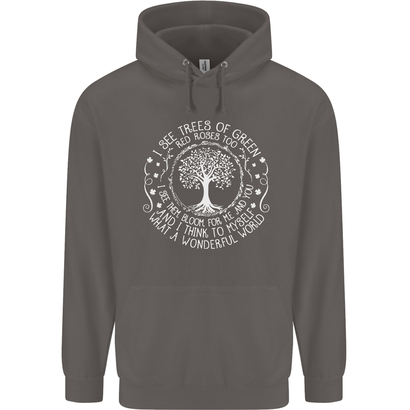 Trees What a Wonderful World Environment Mens 80% Cotton Hoodie Charcoal