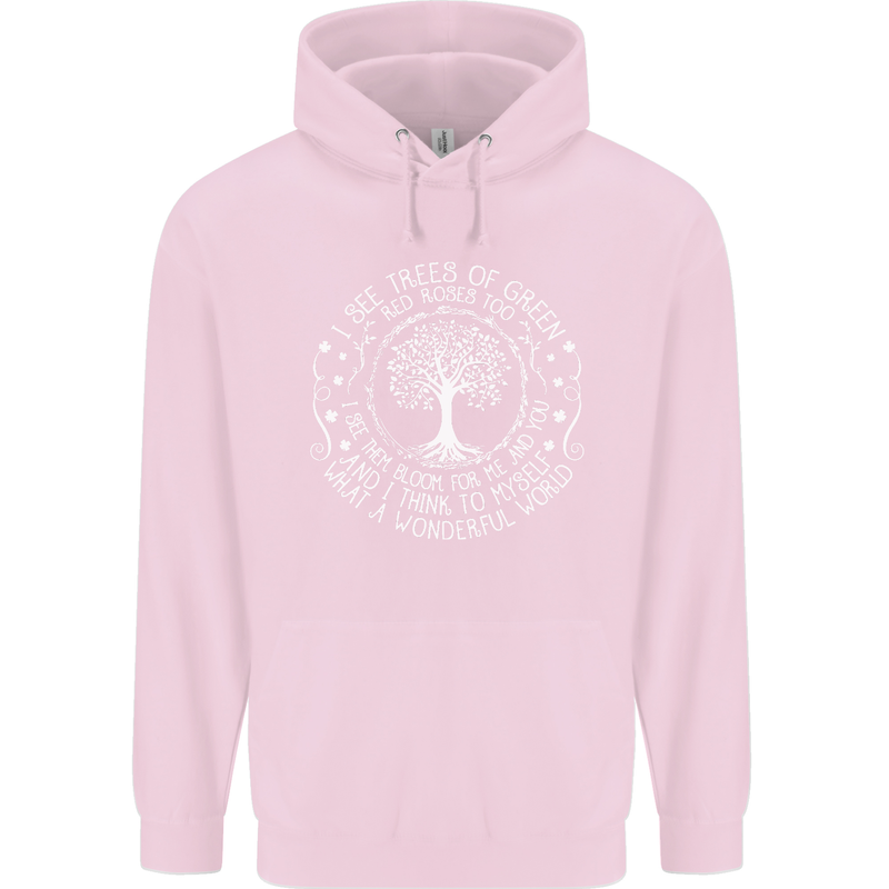 Trees What a Wonderful World Environment Mens 80% Cotton Hoodie Light Pink