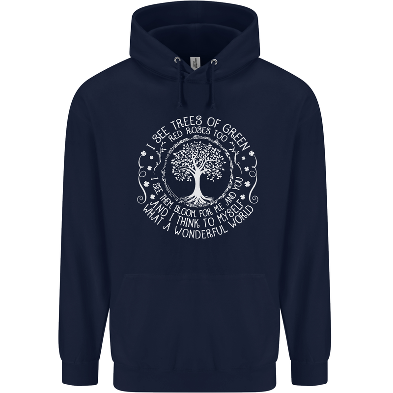 Trees What a Wonderful World Environment Mens 80% Cotton Hoodie Navy Blue