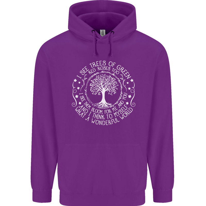 Trees What a Wonderful World Environment Mens 80% Cotton Hoodie Purple