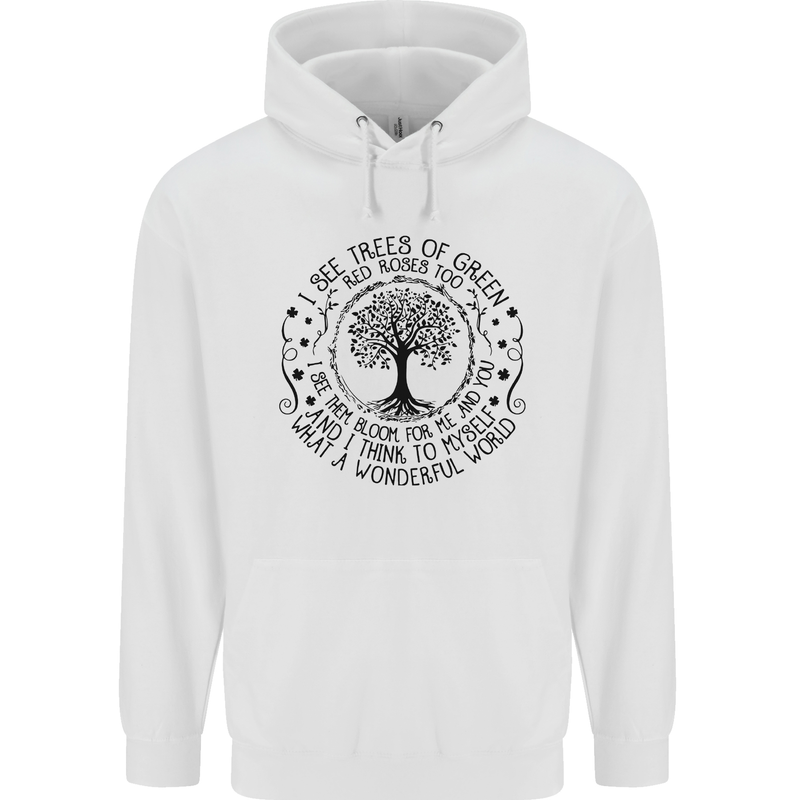 Trees What a Wonderful World Environment Mens 80% Cotton Hoodie White
